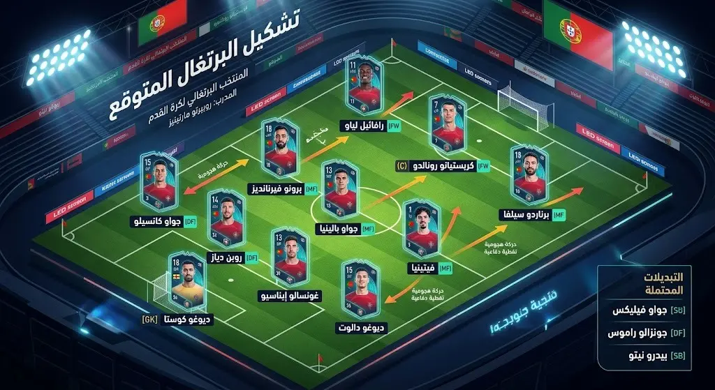 إنفوجرافيك يوضح التشكيل المتوقع لمنتخب البرتغال لمواجهة إسبانيا في دور الـ 16 من كأس العالم 2026