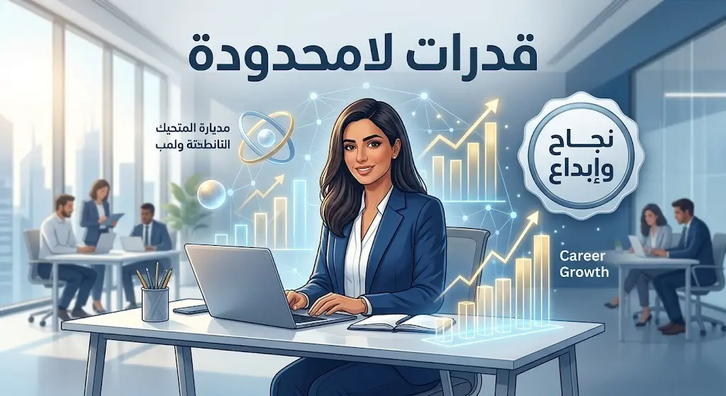 رسم تعبيري يوضح قدرة المصابين بالاضطراب الوجداني ثنائي القطب على الإبداع والنجاح المهني في بيئة عمل داعمة.