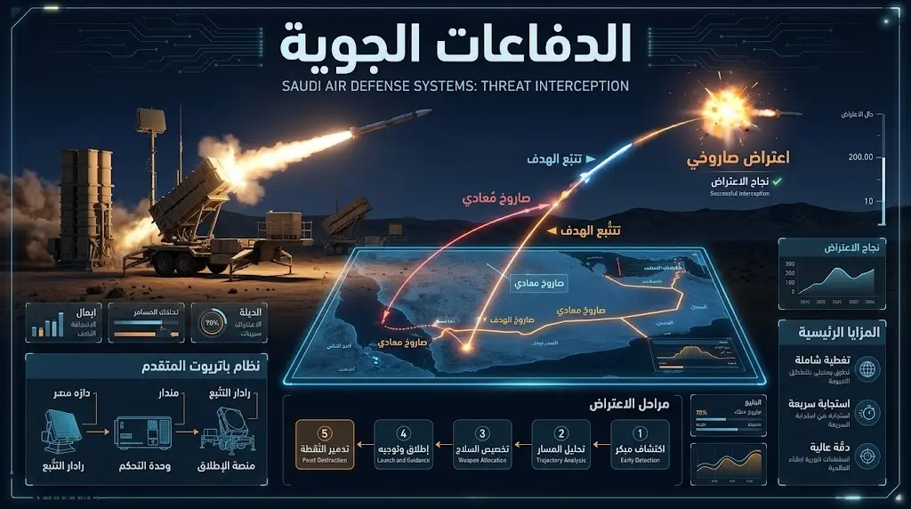 إنفوجرافيك يوضح تصدي الدفاعات الجوية السعودية للتهديدات الصاروخية في المنطقة الجنوبية