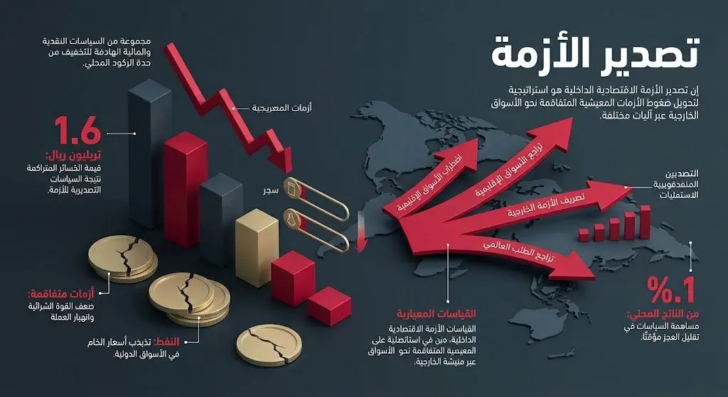 تصميم إنفوجرافيك يجسد تناقض الأزمة الاقتصادية الداخلية والجبايات الهائلة مع محاولات التصعيد الخارجي.