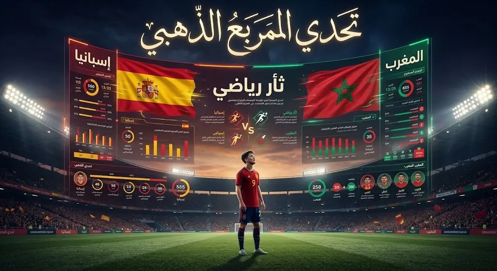 تصميم إبداعي يجمع بين ألوان منتخبي إسبانيا والمغرب يجسد تصريحات جافي وتطلعه لمواجهة أسود الأطلس