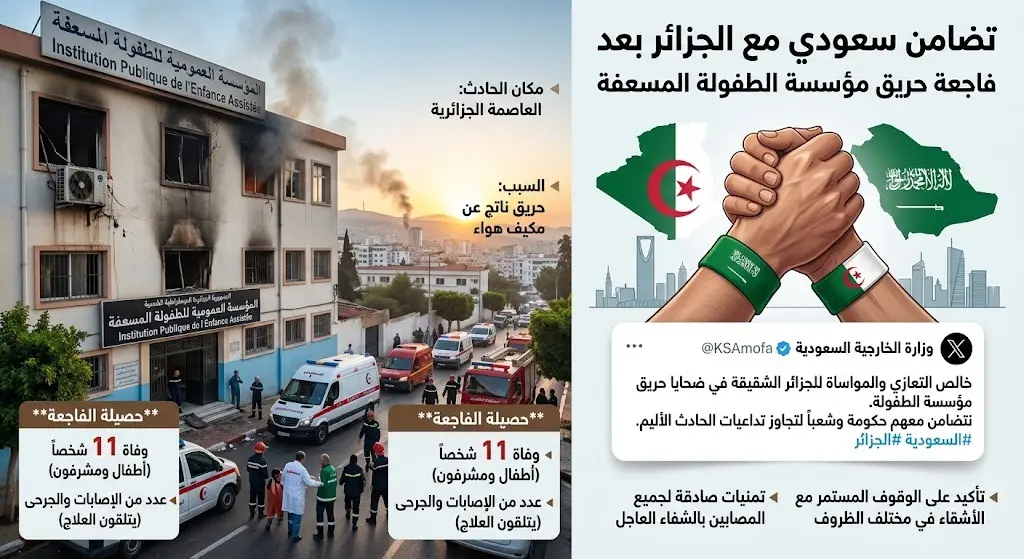 تضامن سعودي مع الجزائر بعد وفاة 11 شخصا في حريق مؤسسة الطفولة المسعفة بسبب مكيف هواء