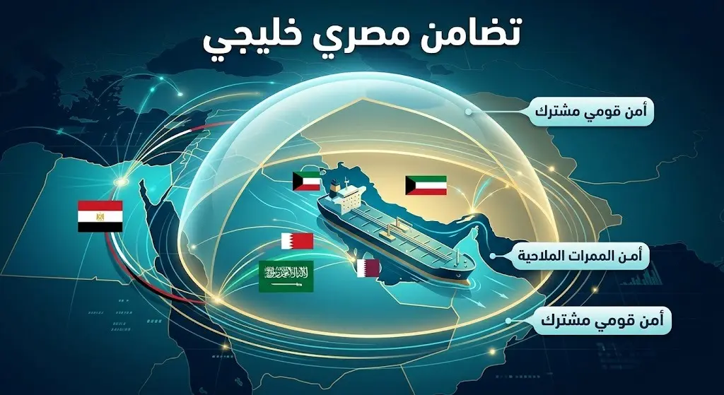 تصميم تعبيري يبرز التضامن المصري مع دول الخليج وحماية الممرات الملاحية