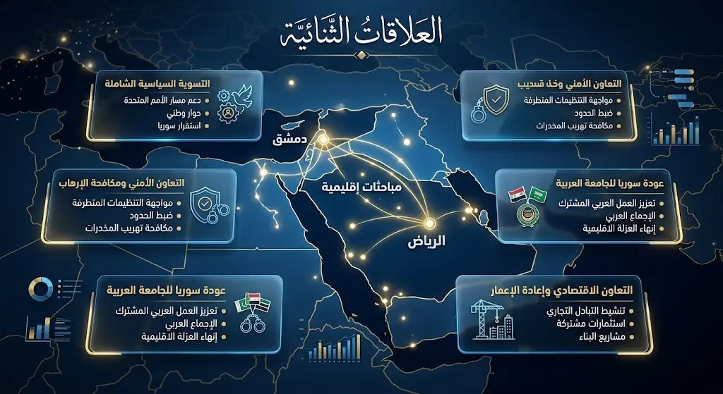 إنفوجرافيك يوضح مسار المباحثات السعودية السورية والتطورات الإقليمية