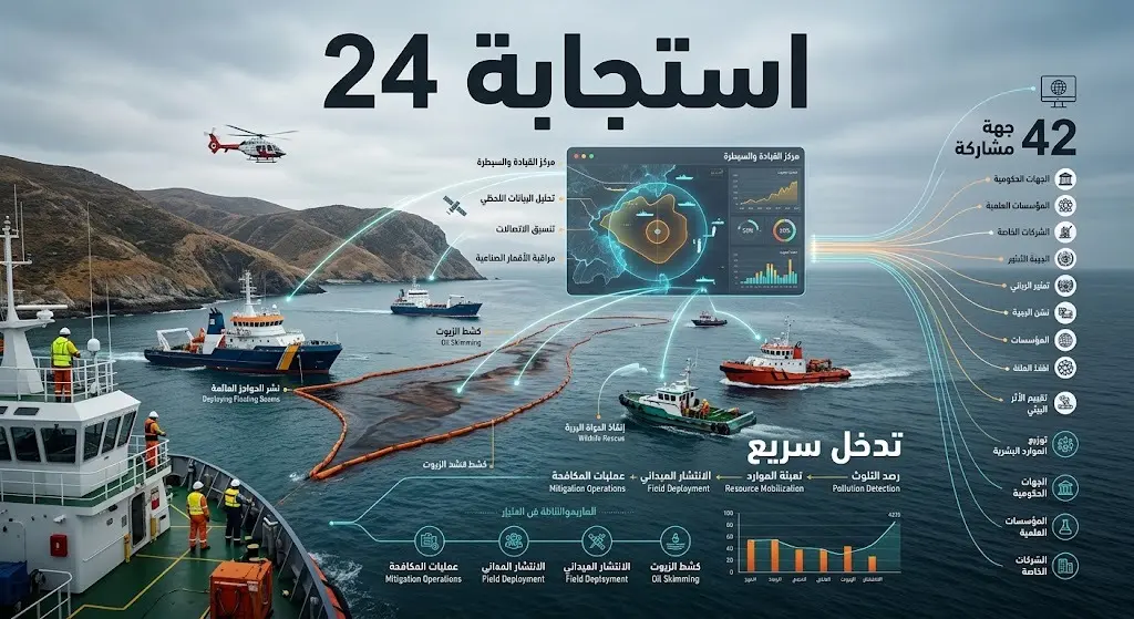 إنفوجرافيك يوضح آليات التدخل السريع وتنسيق الجهود في تمرين استجابة 24