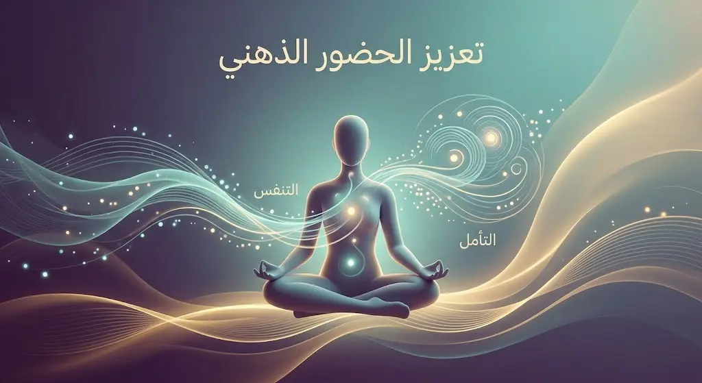 رسم تعبيري يظهر شخصاً يمارس التأمل وتمارين التنفس العميق للوصول إلى الصفاء الذهني وتخفيف الإجهاد.