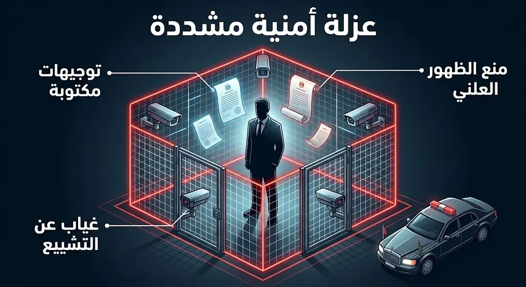 إنفوجرافيك تعبيري يوضح العزلة الأمنية المشددة للمرشد الإيراني واعتماده الحصري على التوجيهات المكتوبة.