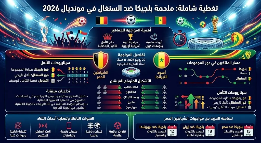 تغطية حية لمباراة بلجيكا ضد السنغال في كأس العالم 2026