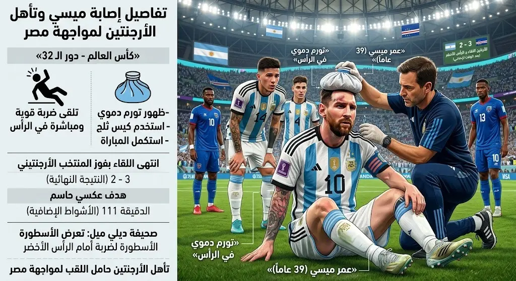 تفاصيل إصابة ميسي القوية في الرأس خلال فوز الأرجنتين وتأهلها لمواجهة مصر