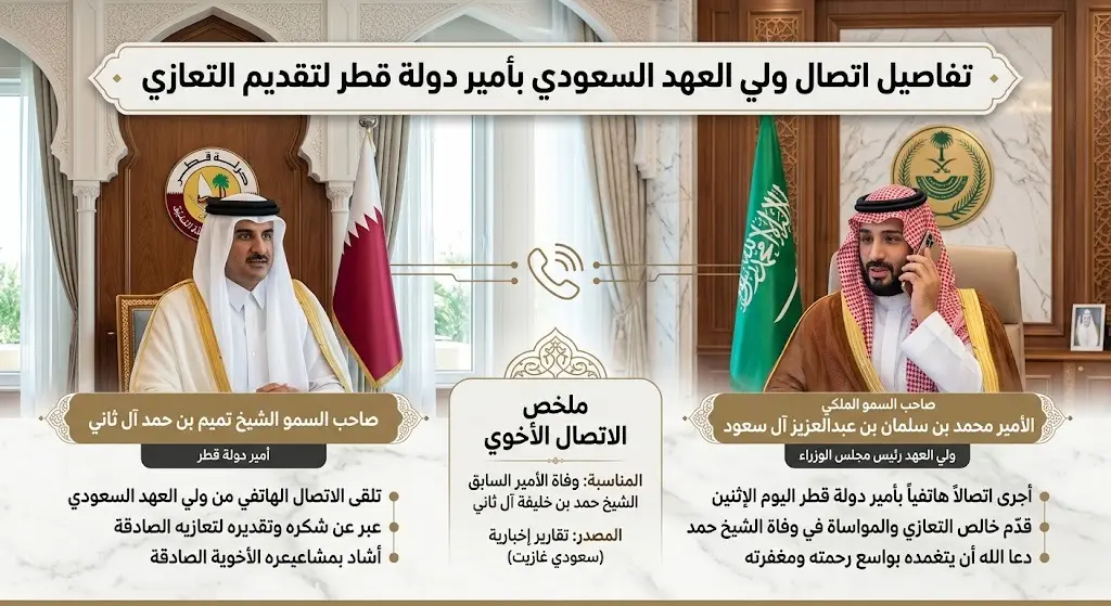 تفاصيل اتصال ولي العهد السعودي بأمير دولة قطر لتقديم التعازي في وفاة الشيخ حمد