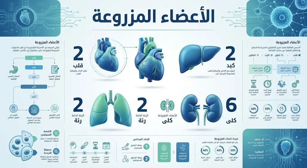 إنفوجرافيك طبي احترافي يوضح عدد وأنواع الأعضاء التي تمت زراعتها للمرضى