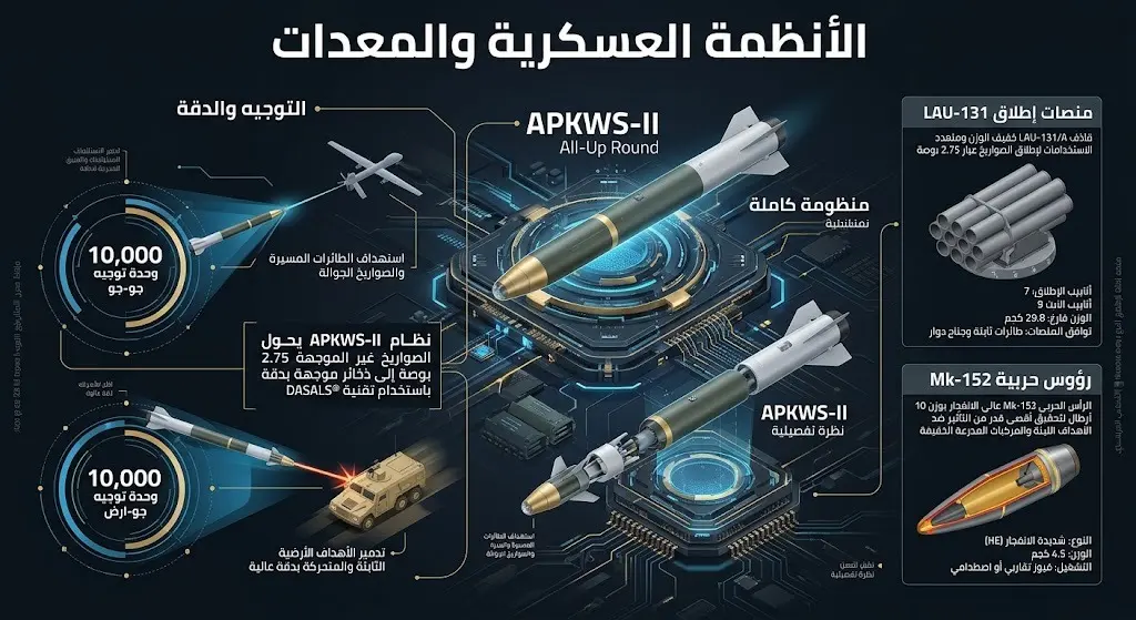 إنفوجرافيك تفصيلي يستعرض كميات وأنواع الأنظمة العسكرية والمعدات المشمولة في الصفقة الدفاعية بما في ذلك وحدات التوجيه ومنصات الإطلاق.