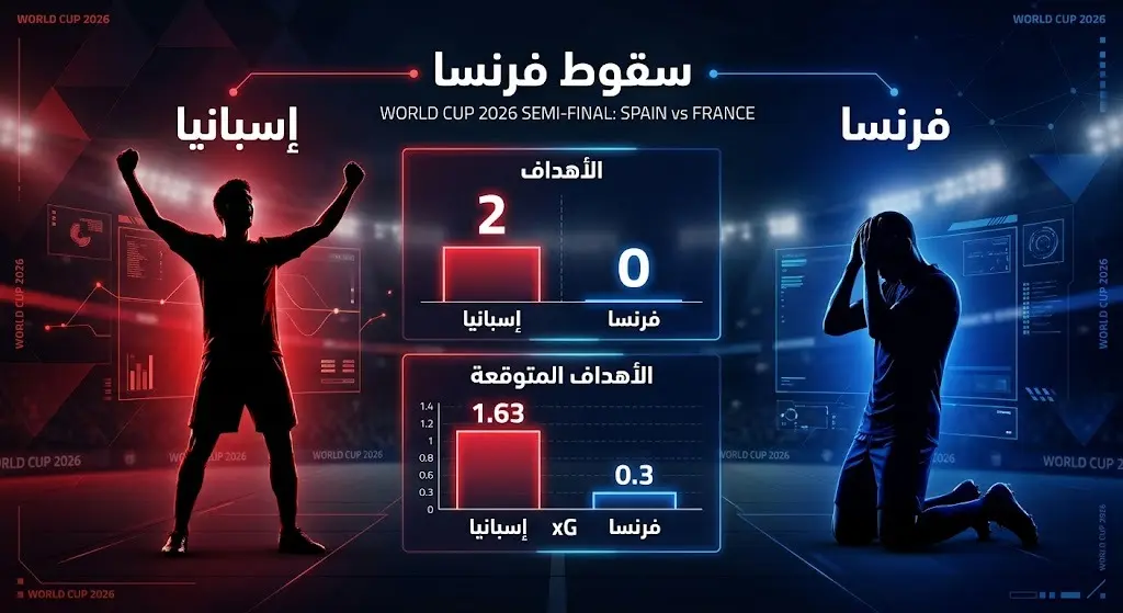 إنفوجرافيك مقارنة بين إحصائيات فرنسا وإسبانيا يظهر الفارق الشاسع في الأهداف ومعدل الأهداف المتوقعة لصالح إسبانيا