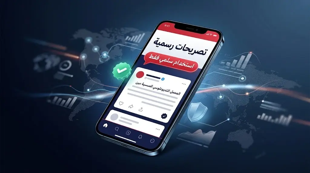تصميم تعبيري يظهر منصة تروث سوشيال الرقمية مع إبراز تأكيدات الرئيس الأمريكي على الطابع المدني للاتفاق النووي.