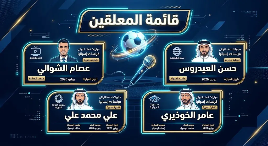 إنفوجرافيك يوضح قائمة معلقي مباراة فرنسا وإسبانيا على قنوات بي إن سبورتس