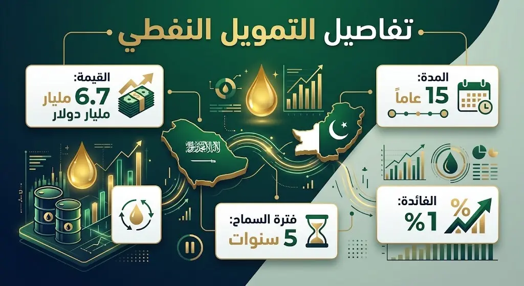 إنفوجرافيك يوضح تفاصيل طلب التمويل النفطي الباكستاني من السعودية بقيمة 6.7 مليارات دولار وشروطه الميسرة