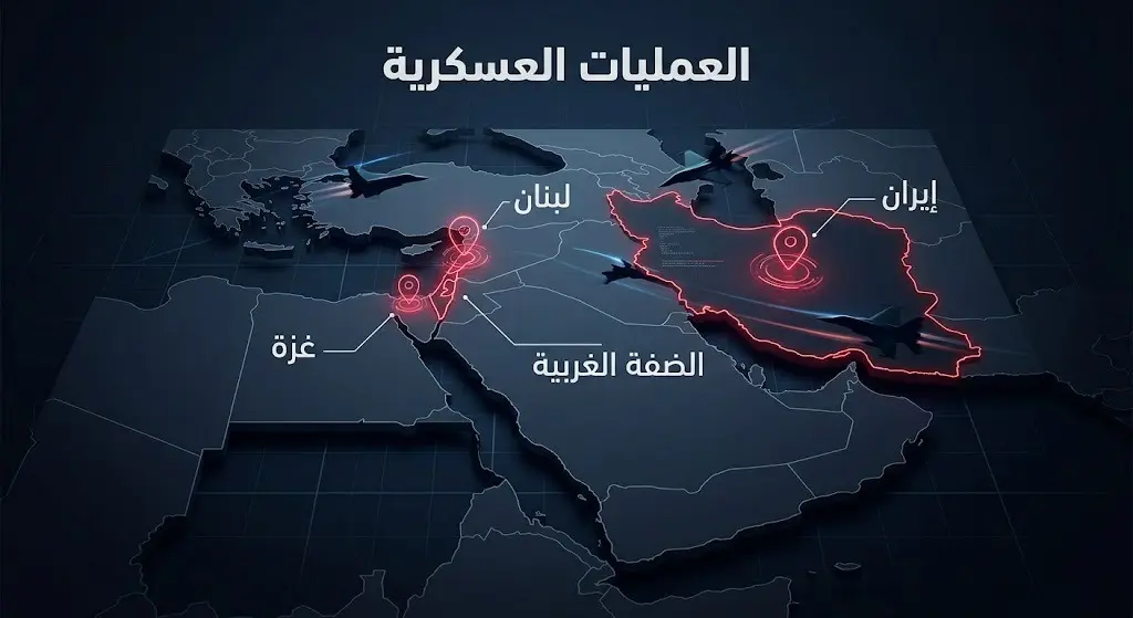 إنفوجرافيك يوضح الجبهات العسكرية المفتوحة وتفاصيل الجاهزية الإسرائيلية في المنطقة مع التركيز على التفوق الجوي.