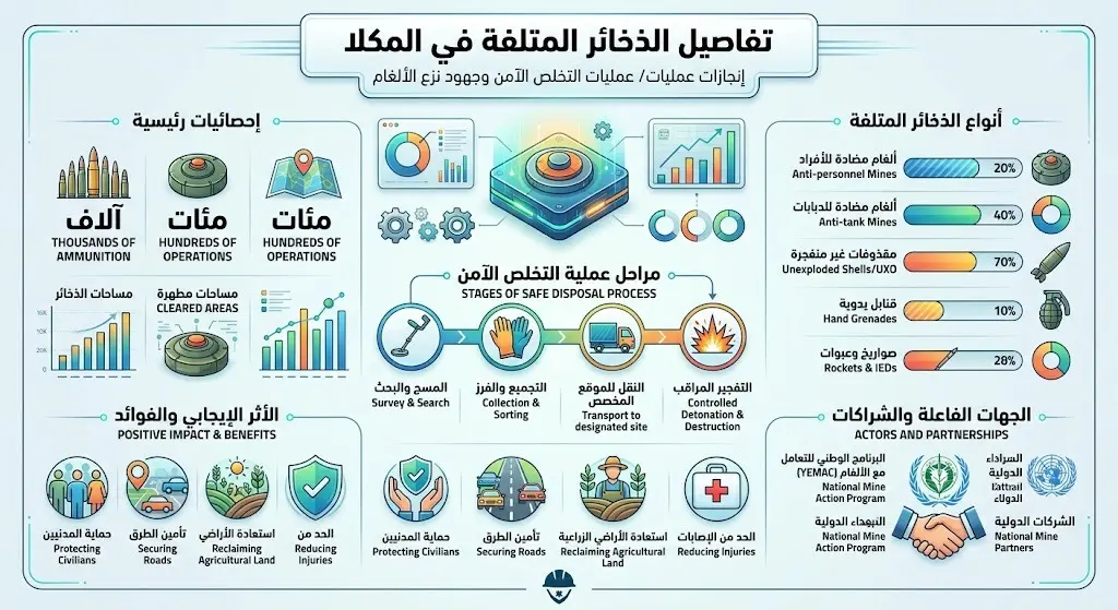 تفاصيل الذخائر المتلفة في المكلا