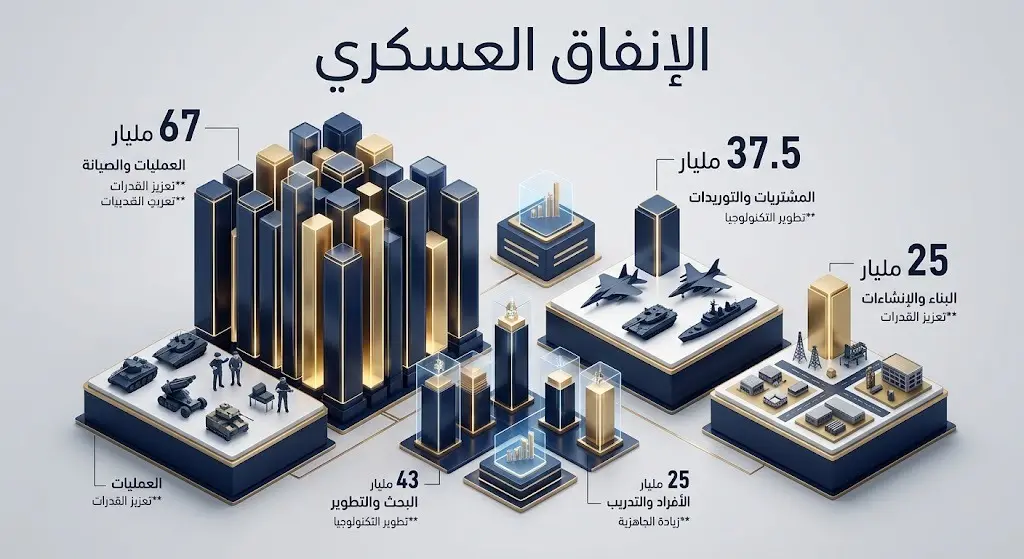 إنفوجرافيك بياني يوضح تفاصيل الطلب المالي للعمليات العسكرية الأمريكية وتصاعد أرقام الميزانية.