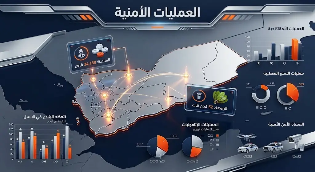 إنفوجرافيك يستعرض تفاصيل العمليات الأمنية لرجال حرس الحدود في قطاعي العارضة والربوعة موضحاً كميات المخدرات المضبوطة بالأرقام.