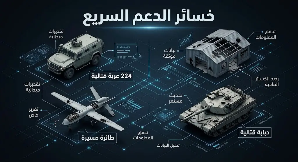 إنفوجرافيك بياني يستعرض تفاصيل الخسائر الميدانية والآليات العسكرية التي دمرها الجيش السوداني