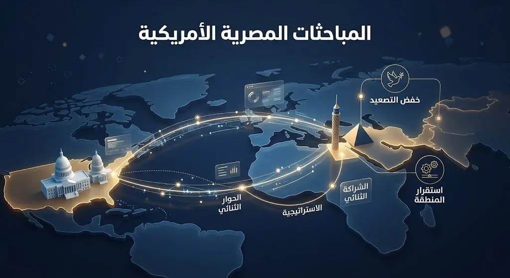 تصميم إنفوجرافيك يوضح خطوط التواصل الدبلوماسي بين مصر والولايات المتحدة لبحث خفض التصعيد في الشرق الأوسط