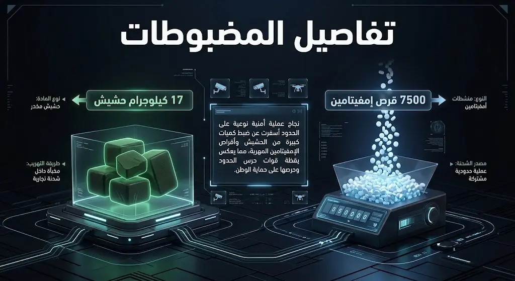 إنفوجرافيك يوضح تفاصيل وكميات المواد المخدرة التي ضبطها حرس الحدود في قطاع الربوعة