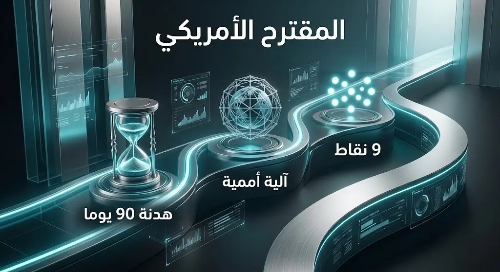 تصميم معلوماتي يبرز تفاصيل المقترح الأمريكي لحل الأزمة السودانية والذي يشمل هدنة لـ 90 يوماً وآلية أممية.