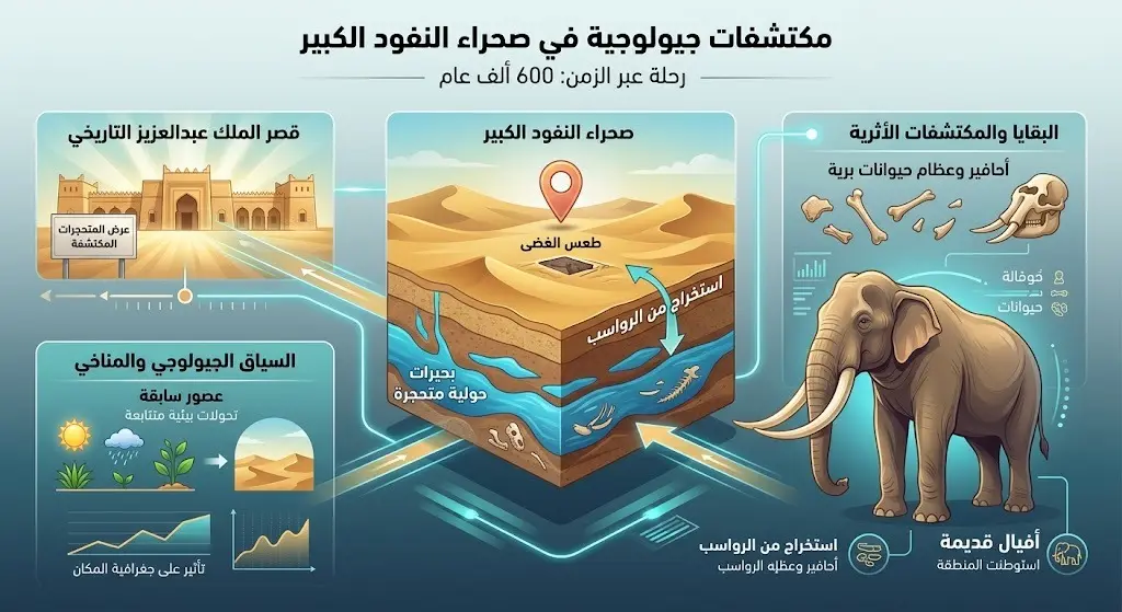 تفاصيل المكتشفات الجيولوجية في صحراء النفود الكبير