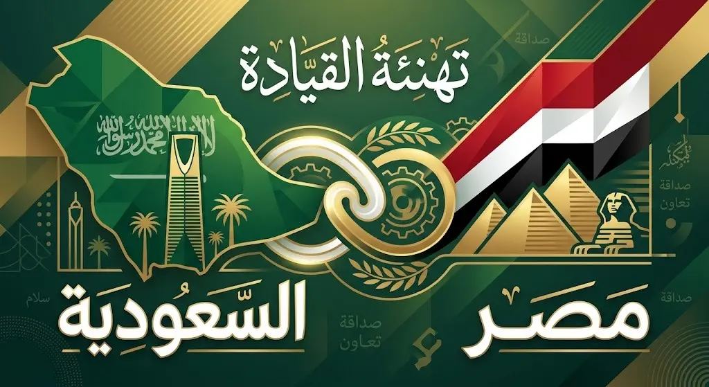 تصميم فني أنيق يجسد التهنئة الدبلوماسية المتبادلة وعمق العلاقات بين المملكة العربية السعودية وجمهورية مصر العربية