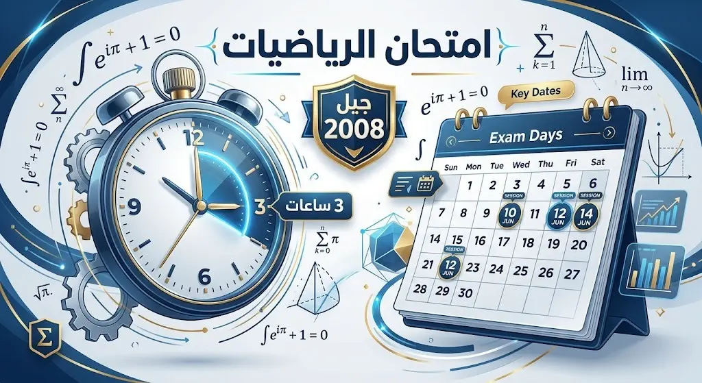 إنفوجرافيك يوضح تفاصيل سير الجلسة الامتحانية لامتحان الرياضيات المتقدم لجيل 2008 ومدتها الزمنية ثلاث ساعات.