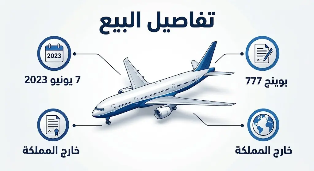 إنفوجرافيك يوضح تفاصيل عملية بيع الخطوط السعودية لطائرات بوينج 777 في 7 يونيو 2023 لجهة خارج المملكة.