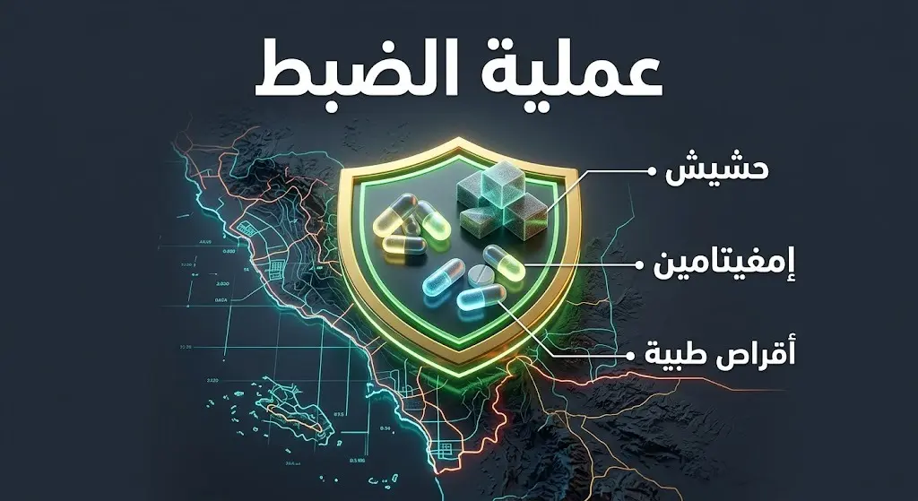 إنفوجرافيك يوضح تفاصيل عملية الضبط الأمني وأنواع المواد المخدرة المصادرة في منطقة جازان