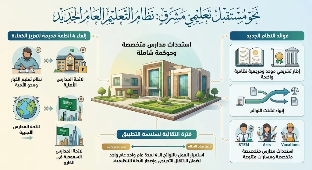 تفاصيل نظام التعليم العام الجديد: استحداث مدارس متخصصة وإلغاء 4 أنظمة لتعزيز الحوكمة