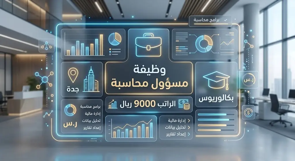 إنفوجرافيك يوضح شروط وتفاصيل وظيفة مسؤول محاسبة في الخطوط السعودية للشحن والتخصصات المطلوبة