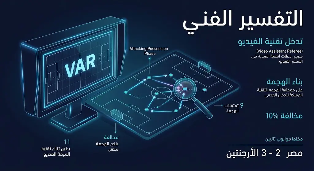 إنفوجرافيك رياضي يشرح التفسير الفني لتدخل تقنية الفيديو وقرارات إلغاء الأهداف في المباراة