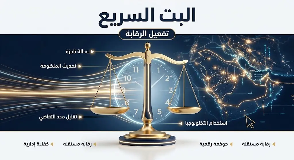تصميم إنفوجرافيك يعبر عن سرعة البت في القضايا وتفعيل الرقابة المؤسسية في منظومة النيابة العامة
