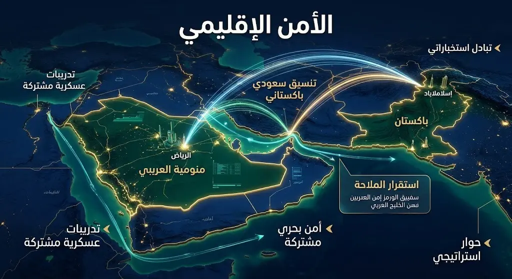 إنفوجرافيك يوضح التنسيق الدبلوماسي السعودي الباكستاني وأثره على الأمن الإقليمي واستقرار المنطقة