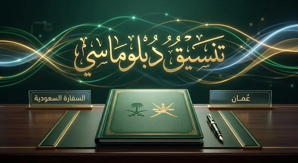 تصميم احترافي يعبر عن التنسيق الدبلوماسي بين السفارة السعودية والسلطات العمانية لإنهاء إجراءات نقل المواطنين.