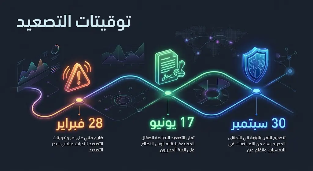 إنفوجرافيك زمني يوضح المحطات الزمنية الرئيسية لتصاعد الهجمات والتواريخ المذكورة في البيان المشترك.