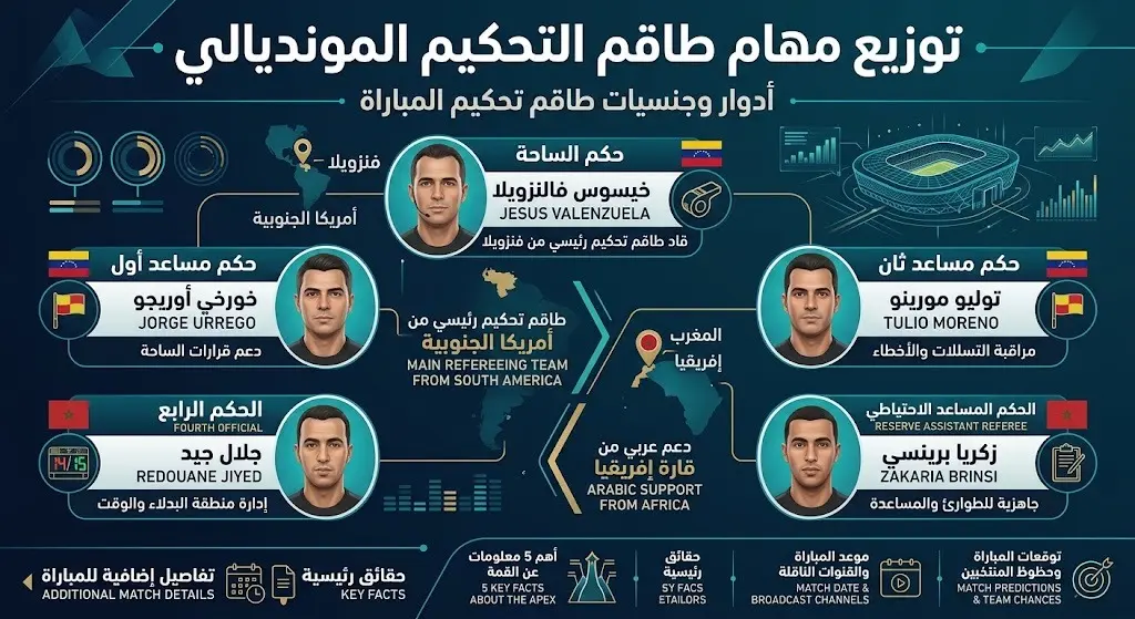 توزيع مهام طاقم التحكيم المونديالي