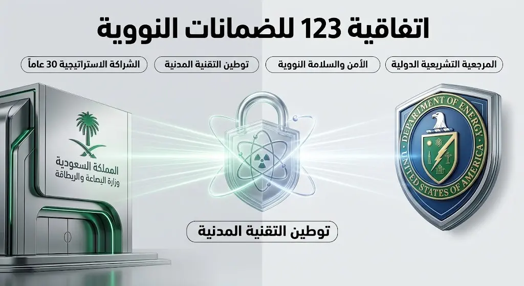 إنفوجرافيك يوضح بنود وأبعاد اتفاقية 123 للضمانات النووية بين المملكة العربية السعودية والولايات المتحدة
