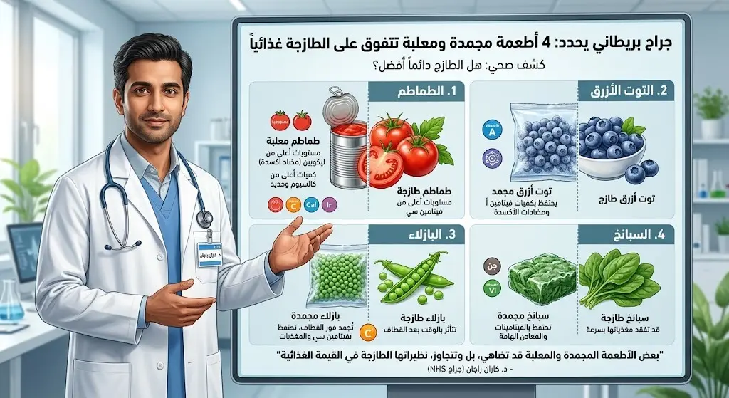 جراح بريطاني يحدد 4 أطعمة مجمدة ومعلبة تتفوق في قيمتها الغذائية على المنتجات الطازجة