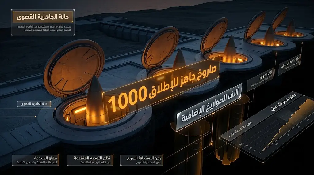 إنفوجرافيك يبرز حجم الرد الصاروخي المحتمل بأرقام دقيقة وإحصائيات توضيحية.