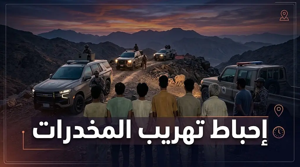 حرس الحدود بجازان يحبط تهريب 96 كيلوجراما من القات المخدر ويطيح بستة مخالفين يمنيين