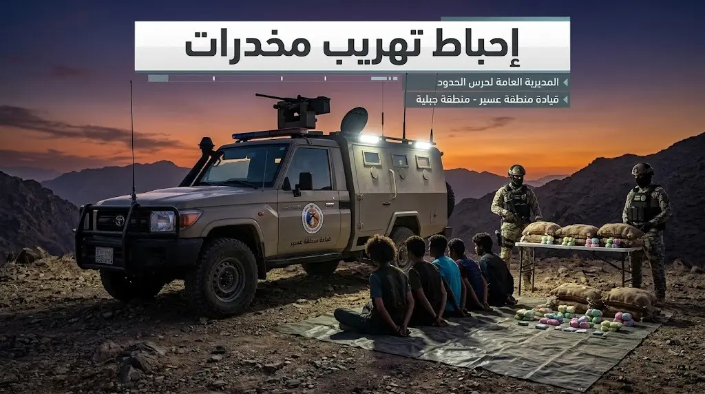 حرس الحدود بعسير يحبط تهريب 220 كيلوجراماً من القات المخدر ويطيح بستة مخالفين