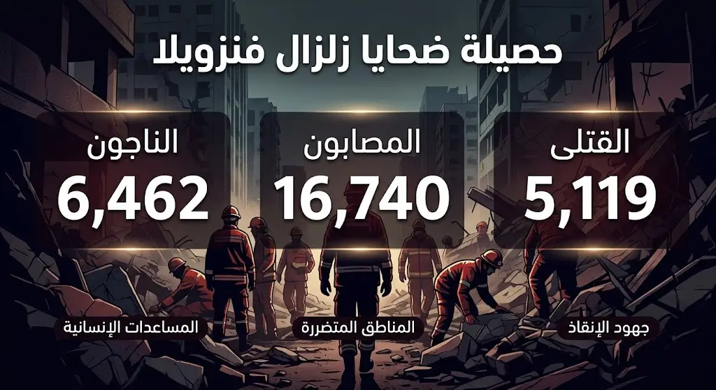 إنفوجرافيك يوضح الحصيلة الرسمية لضحايا ومصابي والناجين من زلزال فنزويلا المدمر