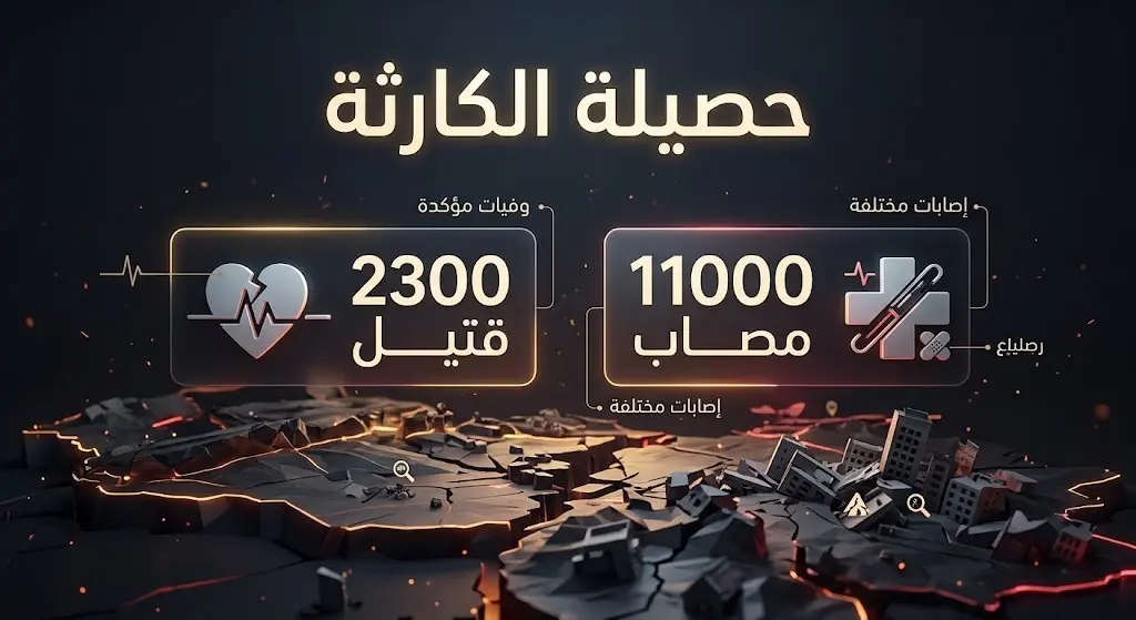 إنفوجرافيك بياني يوضح بالأرقام حصيلة ضحايا ومصابي زلزال فنزويلا المدمر.