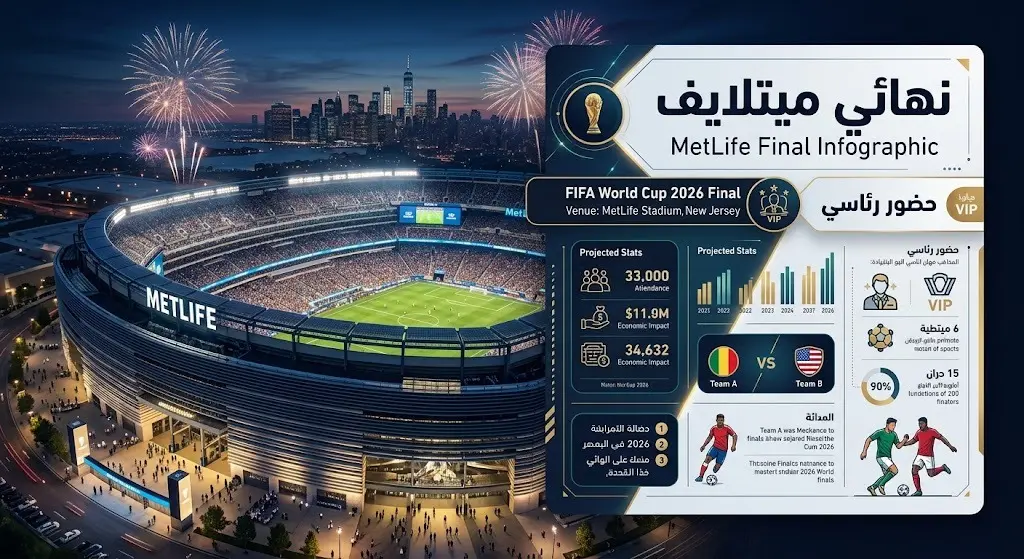 إنفوجرافيك يوضح الحضور الرئاسي البارز في ملعب ميتلايف خلال نهائي كأس العالم 2026