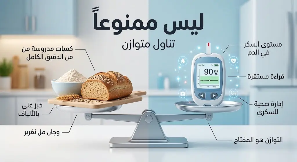 تصميم يعبر عن التوازن بين استهلاك الدقيق وإدارة مستويات سكر الدم لمرضى السكري.